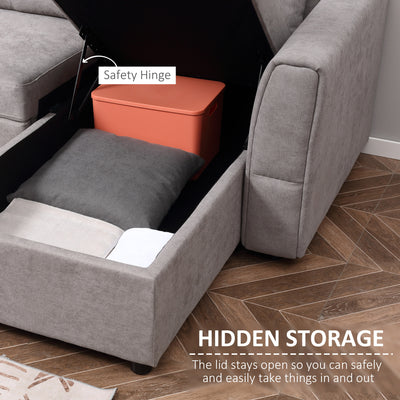 HOMCOM Linen-Look 'L' Storage Sofa Bed - Light Grey 