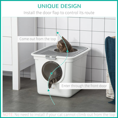 PawHut Cat Litter Box, Pet Toilet, Enclosed Kitten Pan with Front Entrance Top Exit, High Side, Scoop, White 