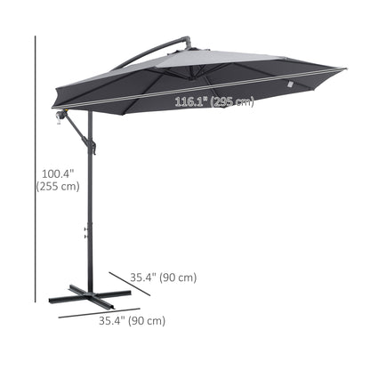 Outsunny 3(m) Garden Parasol Sun Shade Patio Banana Hanging Umbrella Cantilever with Crank Handle and Cross Base Grey 