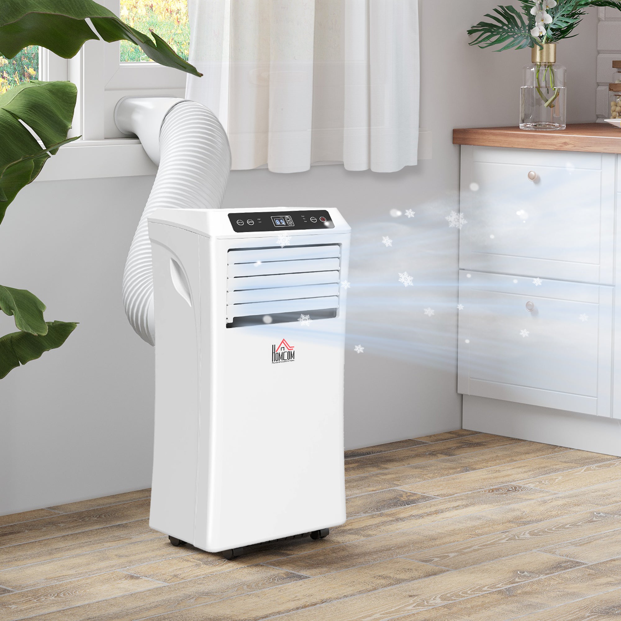 HOMCOM 9000 BTU Air Conditioning Unit, 3-in-1 Portable Air Conditioner, Dehumidifier, Cooling Fan with Remote Control, Digital Display, 2 Speeds, 24H Timer, Window Venting Kit, 18m² 