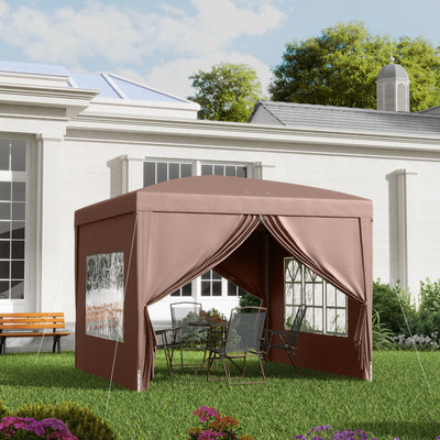 Outsunny 3 x 3 m Pop Up Gazebo, Wedding Party Canopy Tent Marquee with Carry Bag and Windows, Coffee 
