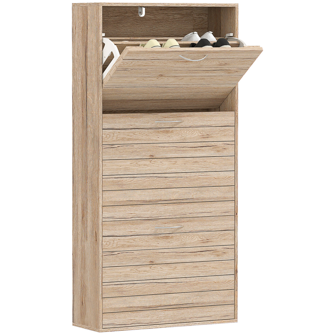 HOMCOM 12-Shoe Flip Drawer Storage Cabinet - Brown Wood-Effect 