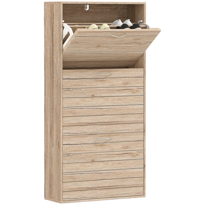 HOMCOM 12-Shoe Flip Drawer Storage Cabinet - Brown Wood-Effect 