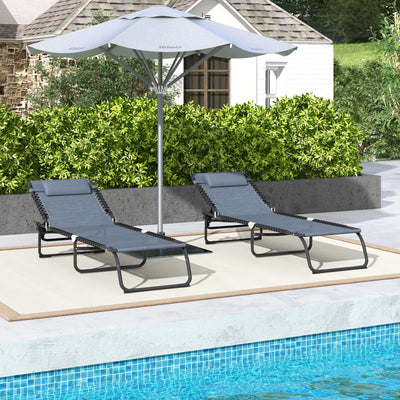 Outsunny Set of Two Folding Sun Loungers, with Four-Position Backs - Grey 