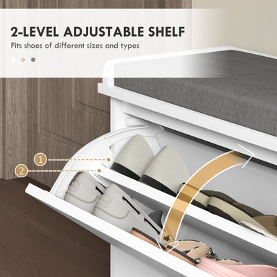 HOMCOM 10-Shoe Storage Bench, with Padded Top Seat - White/Grey 