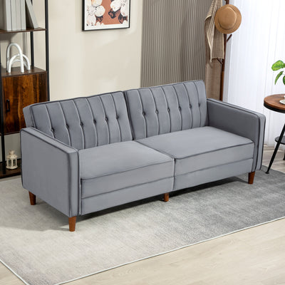 HOMCOM Velvet-Feel Three-Seater Sofa Bed - Dark Grey 