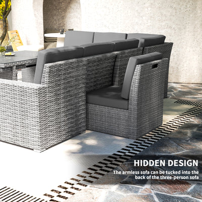 Outsunny Seven-Piece Rattan Garden Sofa Set, with Expanding Table - Light Grey 
