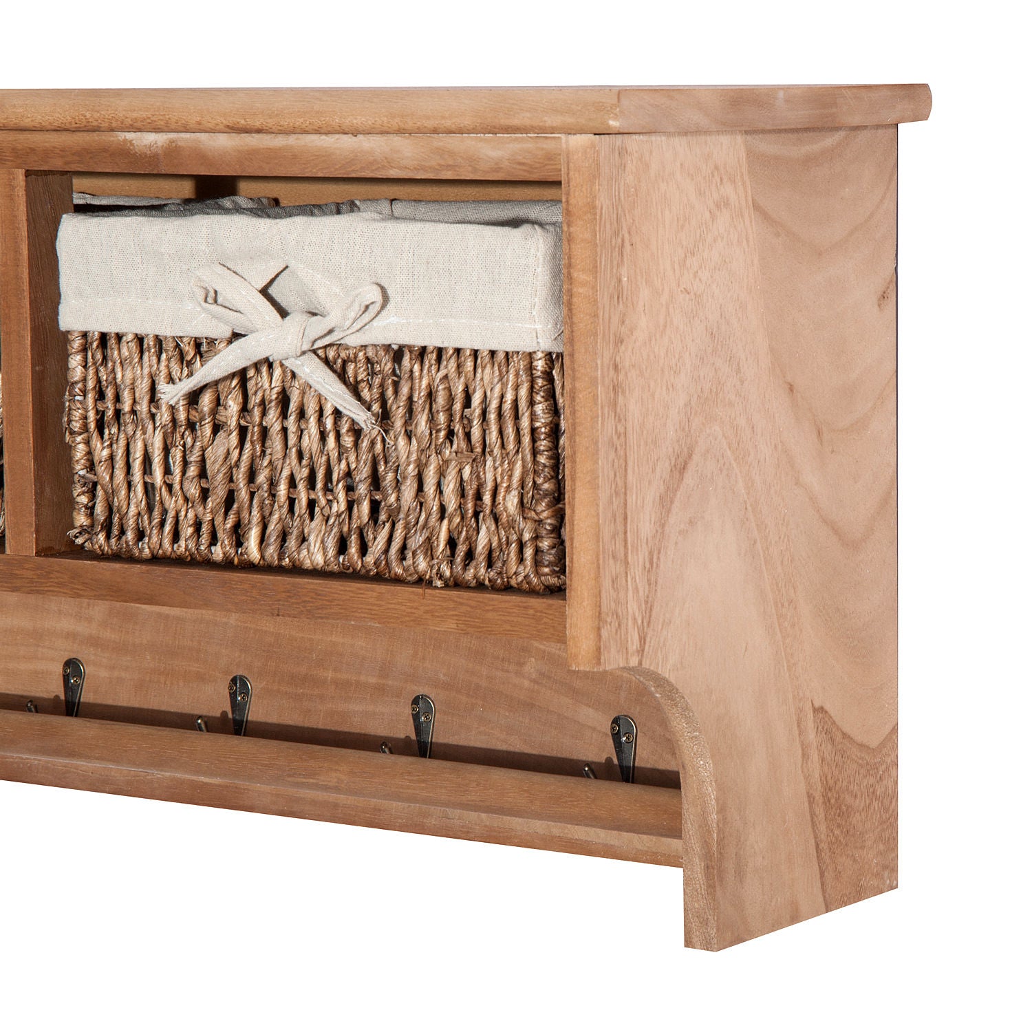 HOMCOM Entryway Coat Rack Wall Mounted Shelf w/ 2 Corn Husk Baskets and Hooks, Brown 
