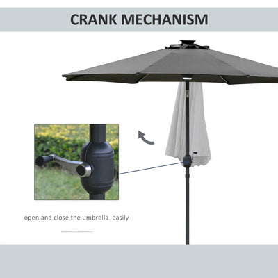 Outsunny 2.7m Garden Parasol Sun Umbrella w/ LED Solar Light Angled Canopy Grey 