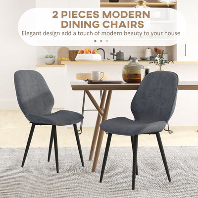 HOMCOM Velvet Dining Chairs, Set of 2 Dining Room Chairs with Metal Legs for Living Room, Dining Room, Grey 