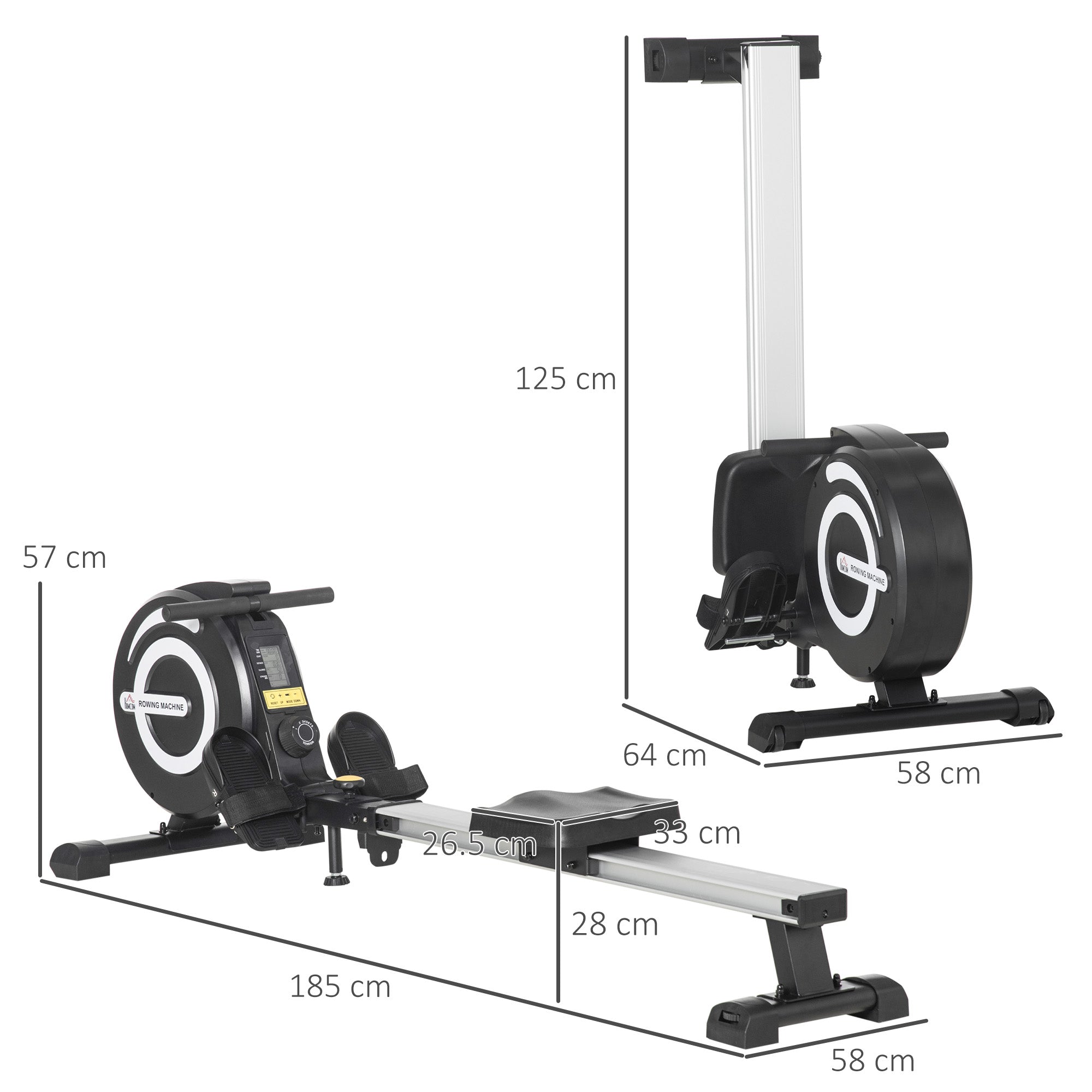HOMCOM Indoor Body Health & Fitness Adjustable Magnetic Rowing Machine Rower with LCD Digital Monitor & Wheels for Home, Office, Gym 