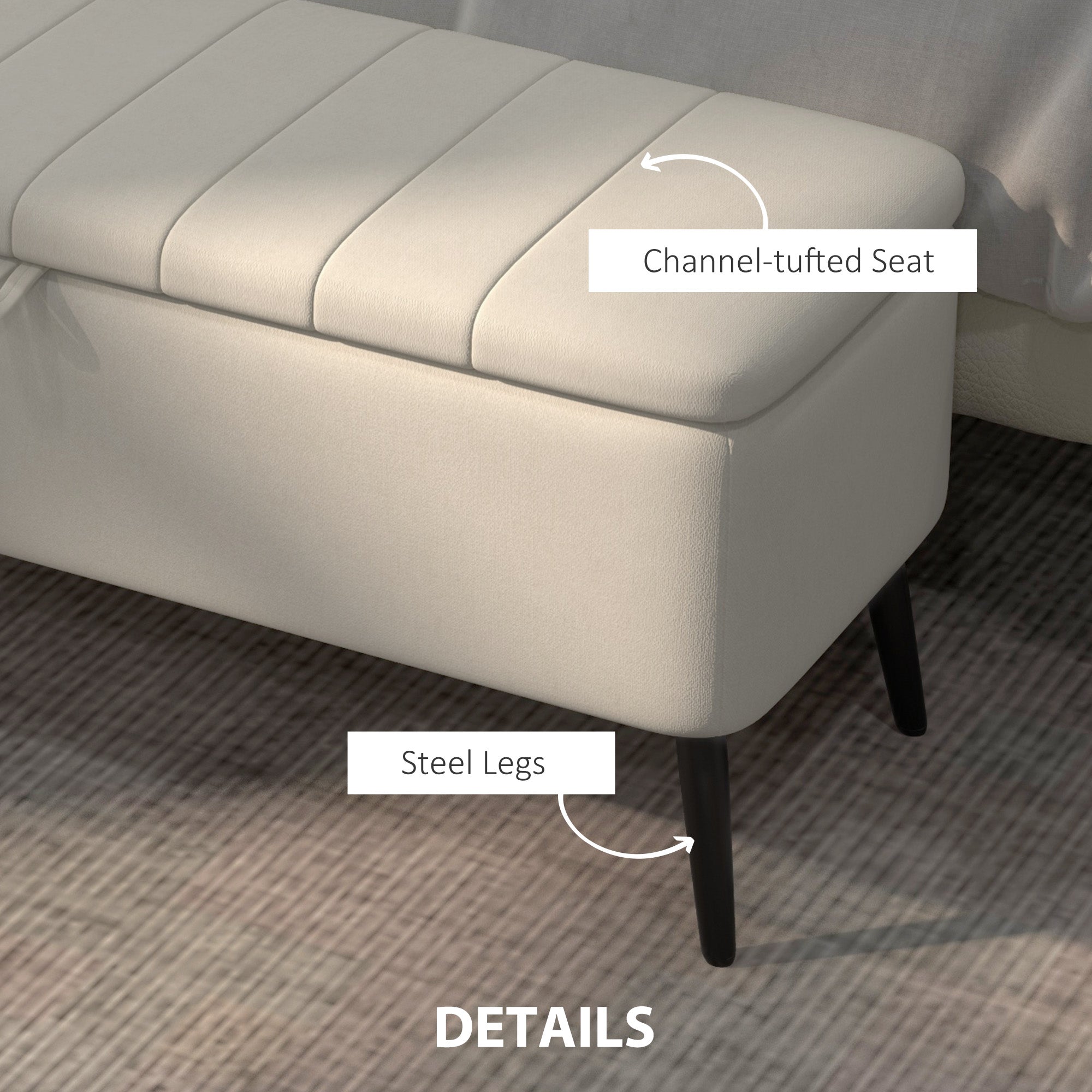 HOMCOM Linen-Look 92 x 31cm Storage Ottoman - Cream White 
