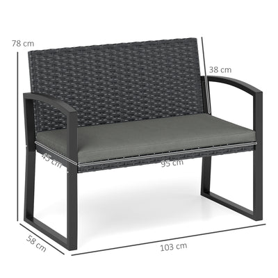 Outsunny Two-Seater Rattan Garden Bench - Grey/Black 