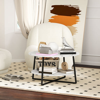 HOMCOM Two-Tier Marble-Effect Coffee Table - White/Black 