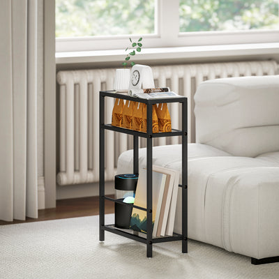 HOMCOM 3-Tier Side Table, Narrow End Table with Storage Shelf and Tempered Glass Tabletop for Small Spaces, Black 