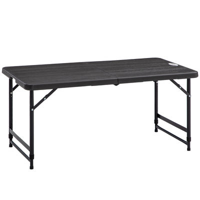 Outsunny Foldable Patio Dining Table for 4, Height Adjustable Outdoor Table for Garden, Lawn, Dark Grey 