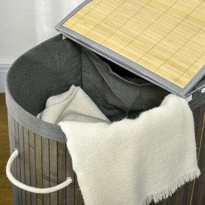 HOMCOM Bamboo Laundry Basket with Lid, 100 Litres Laundry Hamper with 2 Sections, Removable Washable Lining, Washing Baskets, 62.5 x 37 x 60.5cm, Grey 
