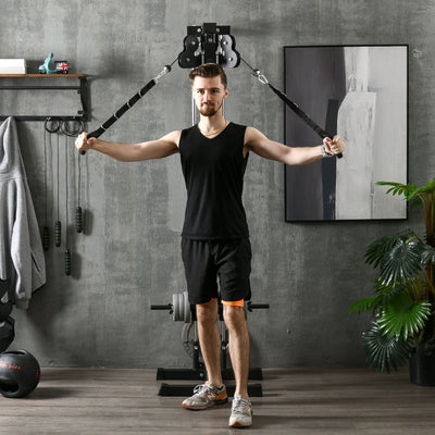 SPORTNOW Wall Mount Cable Machine, 15 Positions Adjustable Cable Crossover Machine Dual Pulley System for Home Gym 