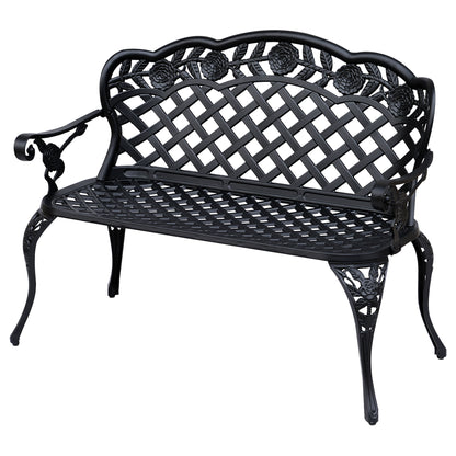 Outsunny Garden Bench, Cast Aluminium, 107Lx58Wx85H cm-Black 