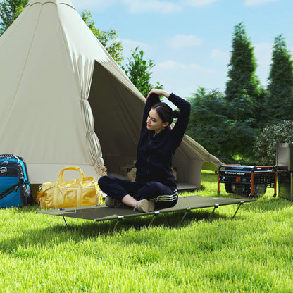 Outsunny Lightweight Camping Bed, Aluminium Portable Camp Cot w/ Strong Support 150kg and Carry Bag for Camping, Dark Green 