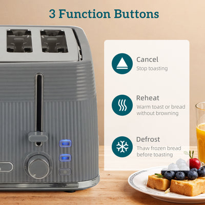 HOMCOM 4 Slice Toaster with 7 Browning Levels, Bread Toaster with Removable Crumb Tray, Grey 