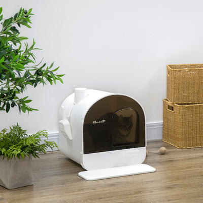 PawHut Hooded Cat Litter Box, Kitten Litter Tray, with Lid, Scoop, Filter, Flap Door 