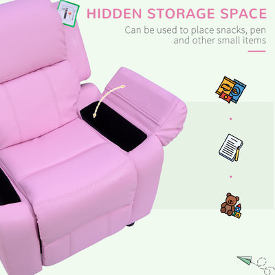 HOMCOM Kids Sofa Armchair Toddler Recliner Children's  Chair Lounger Games Chair  PU Leather w/ Storage  (Pink) 