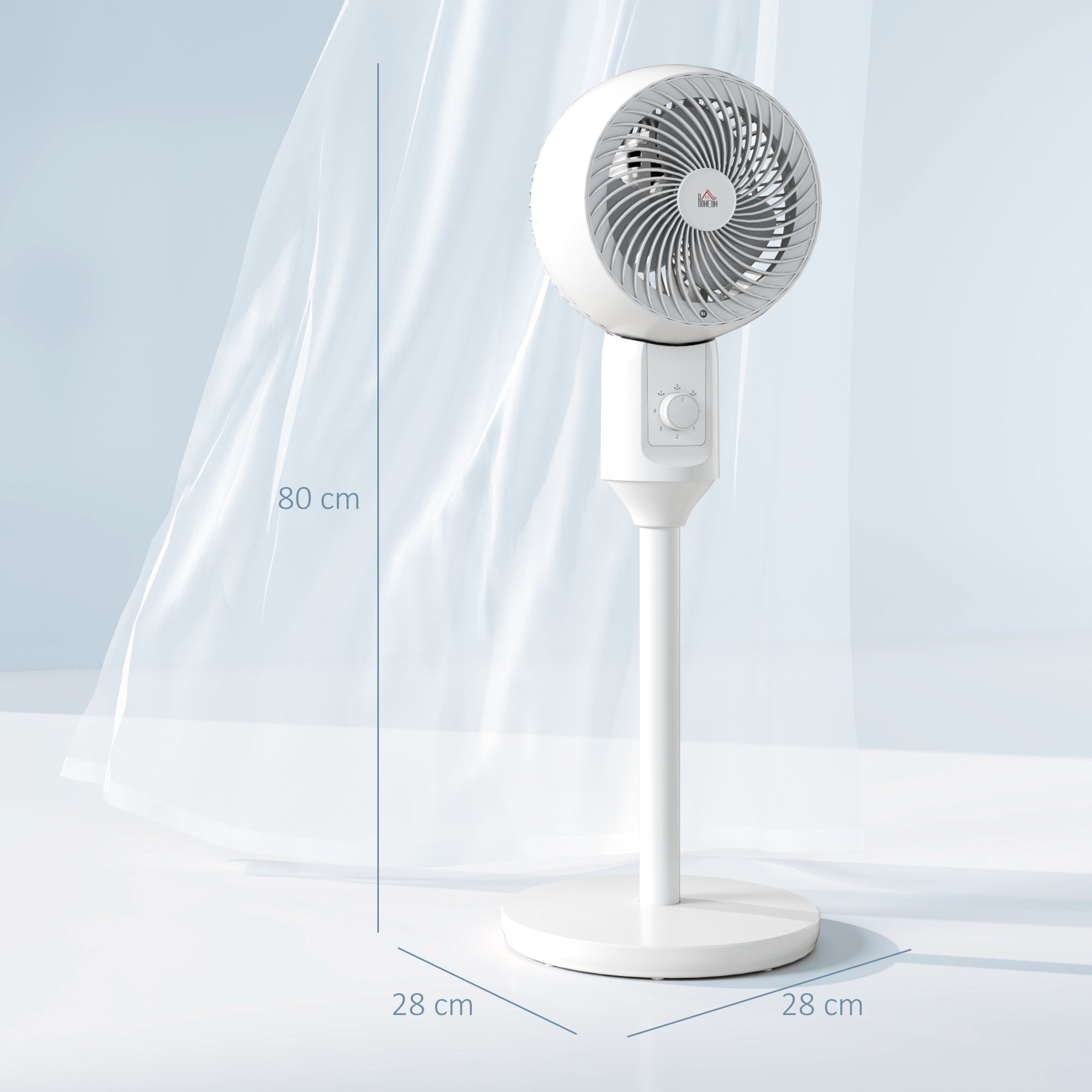 HOMCOM 9'' Air Circulator Fan 3 Speed, 70\'c2\'b0 Oscillation 90\'c2\'b0 Vertical Tilt, Carry Handle, Pedestal Fan, Pedestal Fan for Living Room, Bedroom, Office, White