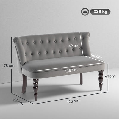 HOMCOM Velvet 2 Seater Sofa, Button Tufted Wingback Loveseat with Rubber Wood Legs for Living Room, Bedroom, Charcoal Grey 