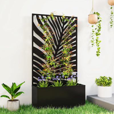 Outsunny Metal Garden Bed for Garden with Trellis, Wall Mounted or Freestanding Raised Planter with Privacy Screen 