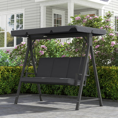 Outsunny Three-Seater Garden Swing Bench, with Adjustable Canopy - Dark Grey 