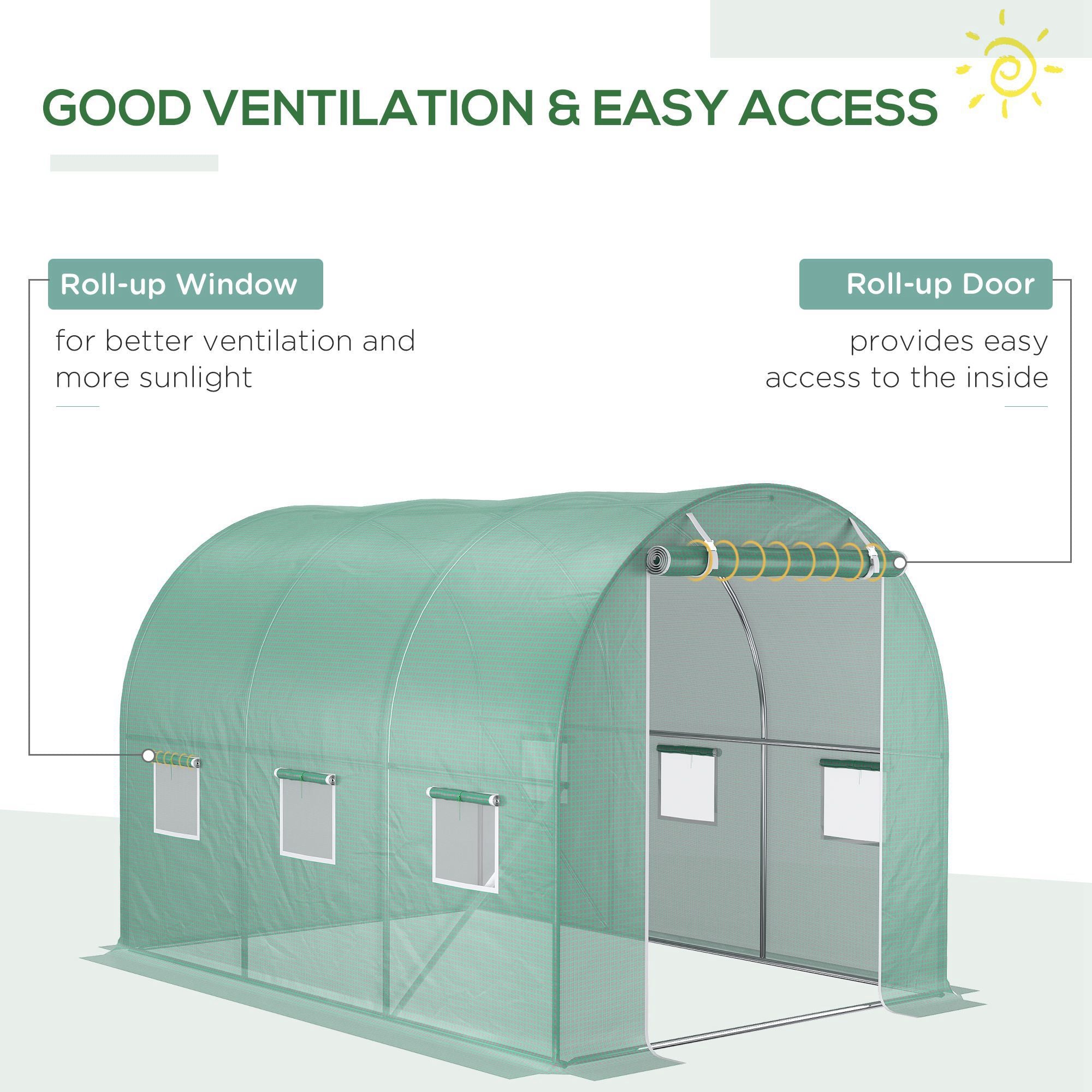 Outsunny 3 x 2 x 2m Greenhouse Replacement Cover ONLY Winter Garden Plant PE Cover for Tunnel Walk-in Greenhouse with Roll-up Windows Door Outdoor, Green 