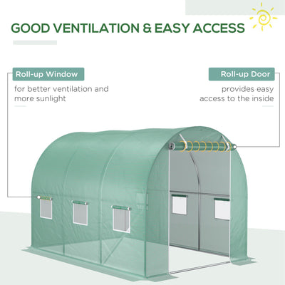 Outsunny 3 x 2 x 2m Greenhouse Replacement Cover ONLY Winter Garden Plant PE Cover for Tunnel Walk-in Greenhouse with Roll-up Windows Door Outdoor, Green 