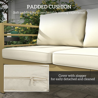 Outsunny Garden Bench with Cushions, 3-Seater Sofa with Backrest, Armrest and Back Cushions, 185 x 66 x 64cm, Cream White 