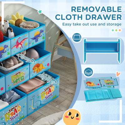 AIYAPLAY 3-Tier Kids Storage Unit with 9 Non-Woven Fabric Boxes for Toys, Books, for Bedroom, Nursery, Blue 