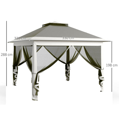 Outsunny Pop Up Canopy Tent with Double Roof, Zipped Mesh Sidewalls, Carrying Bag, Height Adjustable for Patio Garden, Dark Grey 