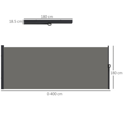 Outsunny Retractable Side Awning, Outdoor Privacy Screen for Garden, Hot Tub, Balcony, Terrace, Pool, 400 x 180cm, Dark Grey 