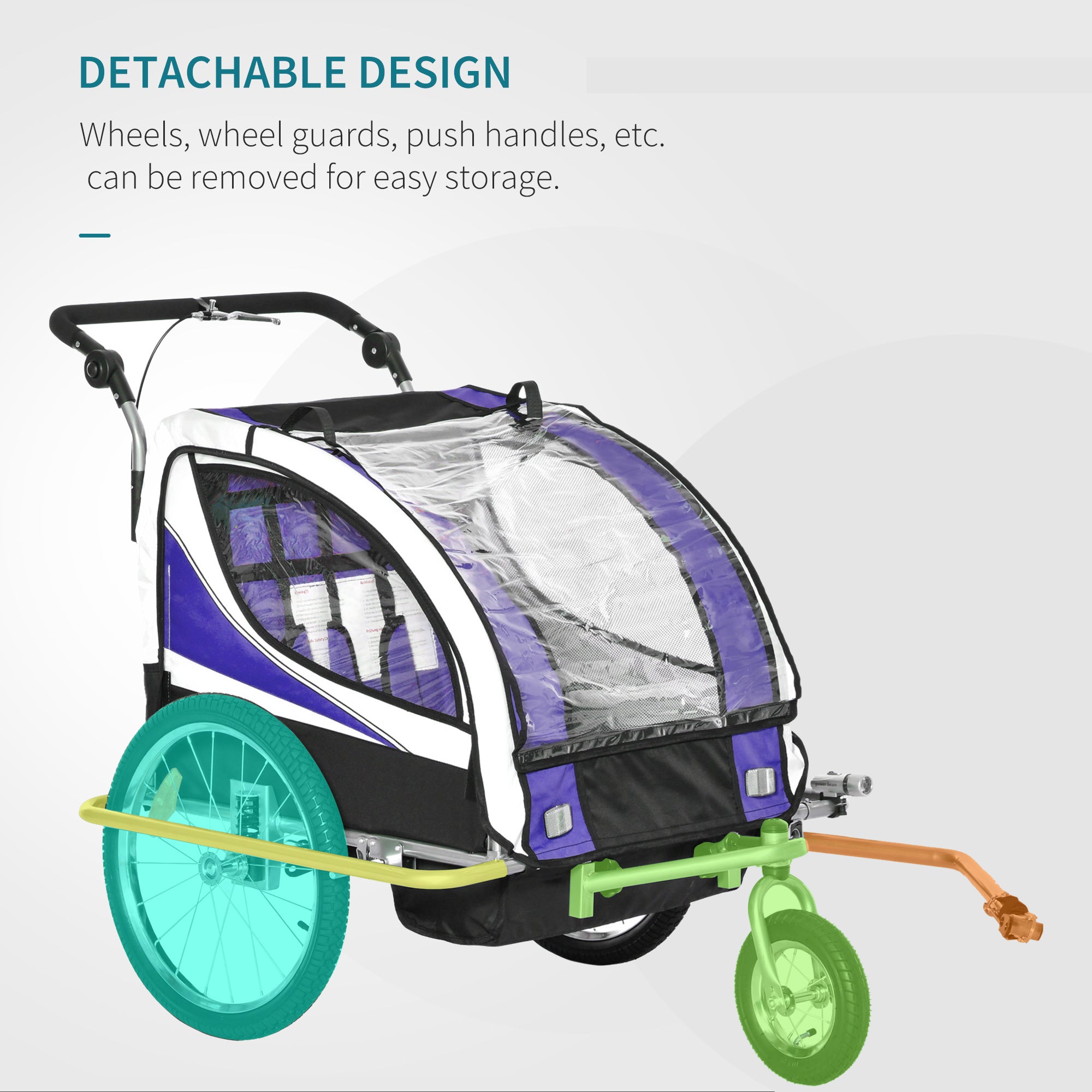 HOMCOM Baby Bike Trailer, Child Bicycle Trailer with 5 Point Harness, Steel Frame, Reflectors, Safety Flag, Hitch Coupler, Purple 