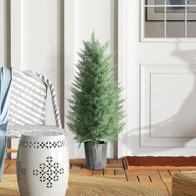 HOMCOM 90cm Artificial Cypress Trees Set of 2, UV Resistant Artificial Plants with Decorative Pot, Fake Plants for Indoor Outdoor Decor, Green 