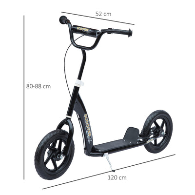 HOMCOM Kids Scooter Kick Scooter with 12" EVA Tyres, Rear Brake, Big Wheels Scooter for 5-12 Years Old, Black 