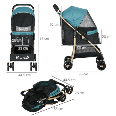 PawHut Pet Stroller for Small and Miniature Dogs, with Rain Cover - Dark Green 
