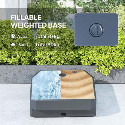 Outsunny 3(m) Garden Cantilever Parasol with Fillable Base, Wind Protection Strap, Cover, Round Banana Hanging Umbrella with Crank Handle and Tilt, Patio Umbrella for Outdoor Sun Shade, UPF50+, Grey