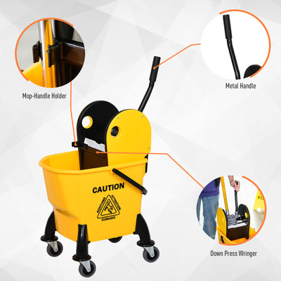 HOMCOM 25L Mop Bucket, with Wringer, Wheels and Handle - Yellow 