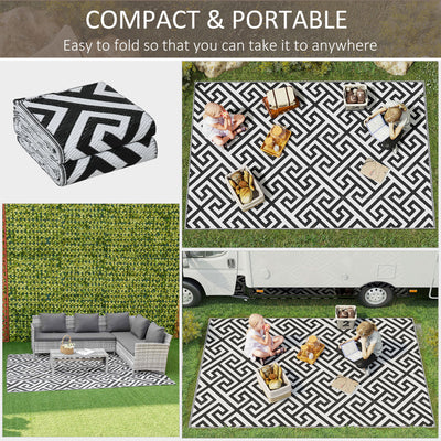Outsunny 182 x 274 cm(6x9ft) Outdoor Rug Reversible Mat Plastic Straw Rug Portable RV Camping Mat for Garden Deck Picnic Indoor, Black & White 