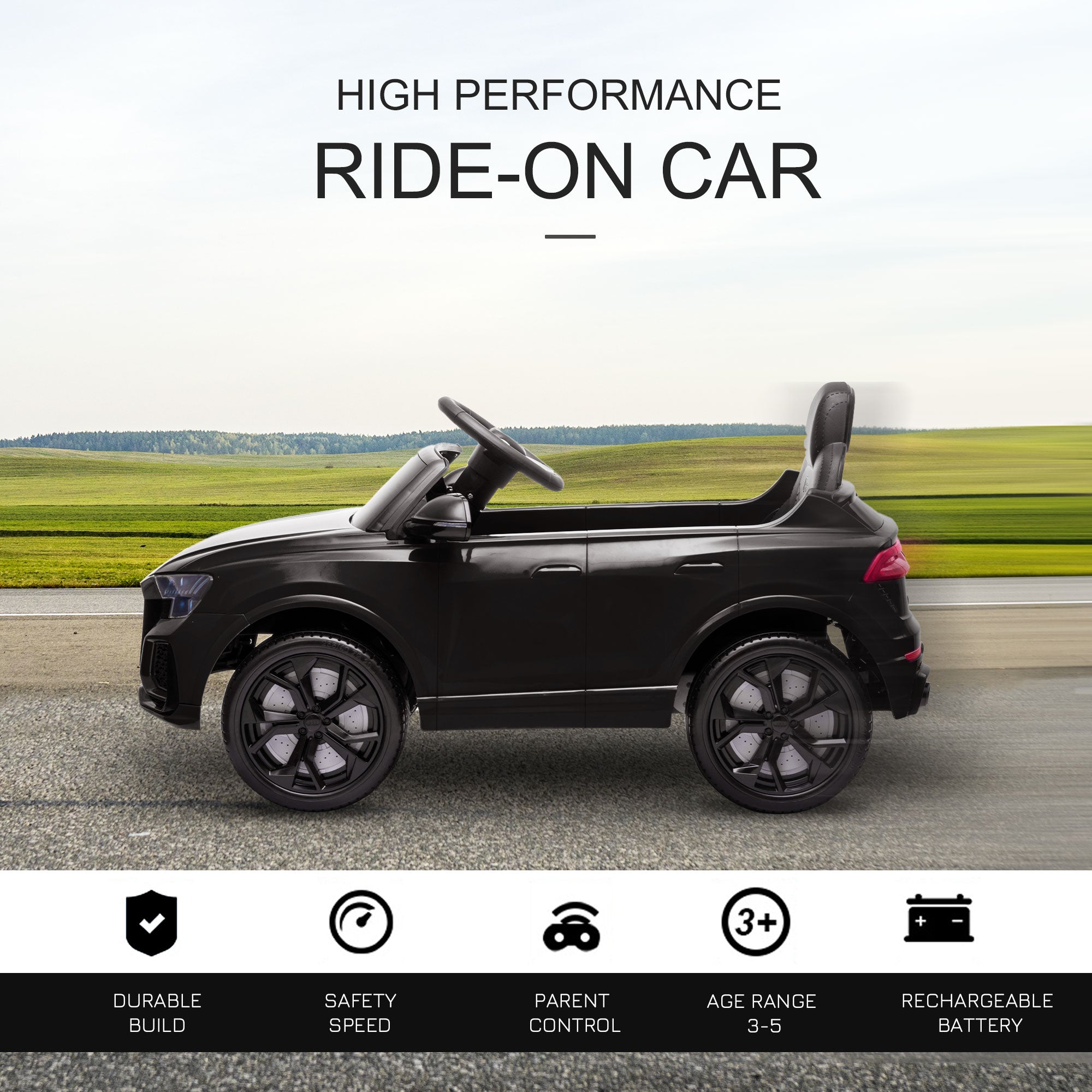HOMCOM Audi RS Q8 Licensed Electric Car for Kids, 6V Kids' Electric Ride on with Remote Control, 7Ah Big Battery, Lights Bluetooth, Music USB MP3, for 3-5 Years Old, Black 
