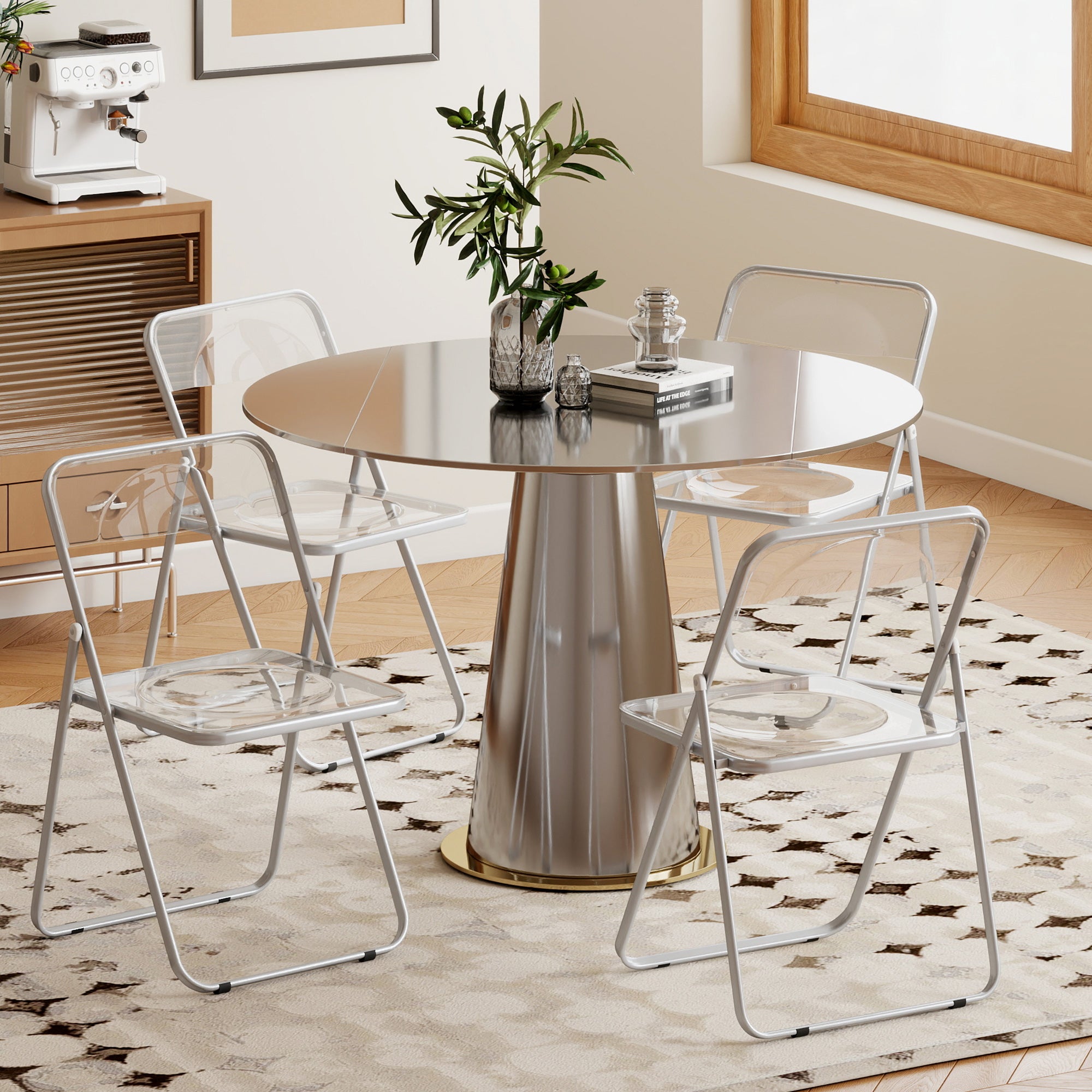 HOMCOM Foldable Chairs, Folding Chairs with Transparent Seat and Backrest, Heavy Duty Steel Frame, 47W x 48D x 75H cm, Clear 