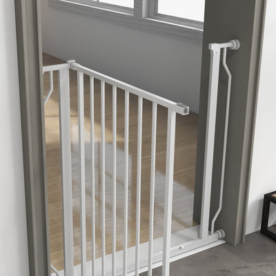 PawHut Extra Wide Dog Safety Gate, with Door Pressure, for Doorways, Hallways, Staircases - White 