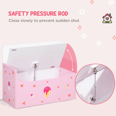 ZONEKIZ 2-in-1 Kids Storage Bench, Toy Box w/ Safety Rod - Pink 