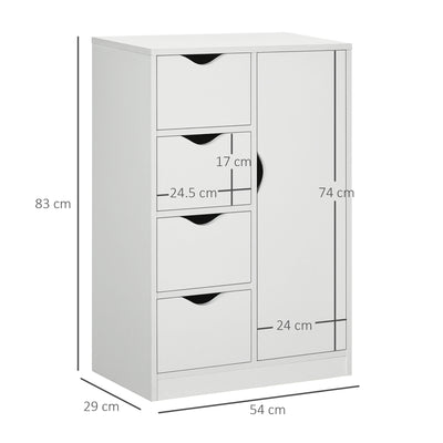 HOMCOM Bathroom Cabinet, Freestanding Storage Cabinet with 4 Drawers, Door Cupboard for Living Room, Kitchen, Bedroom, White 