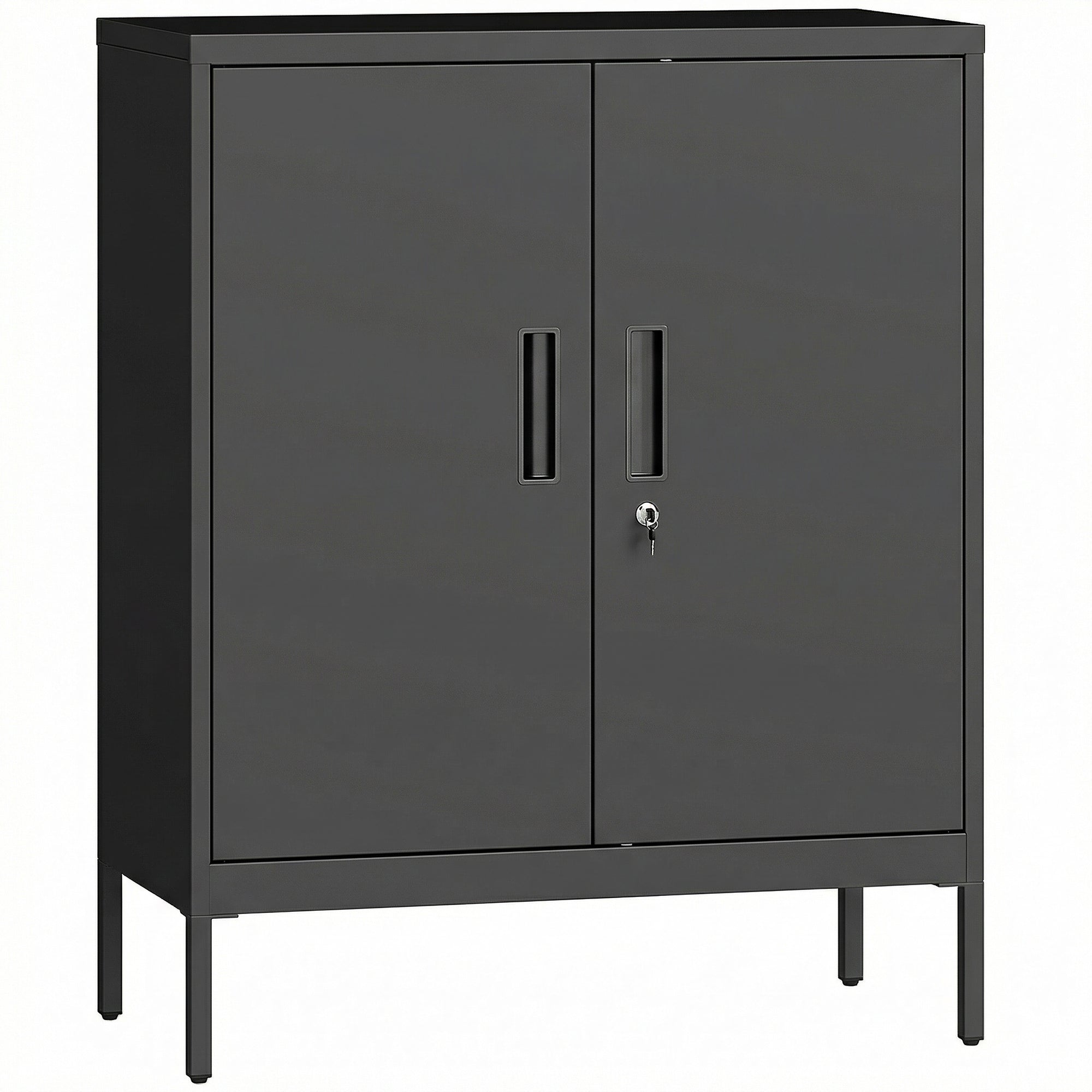 HOMCOM Metal Storage Cabinet with Lock and Adjustable Shelves - Black 